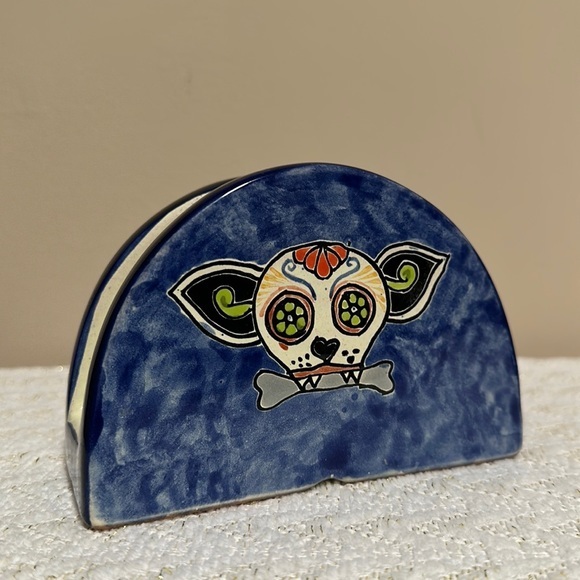 Contreras Hand Painted In Mexico Day Of The Dead Dog Napkin Holder - Picture 1 of 10